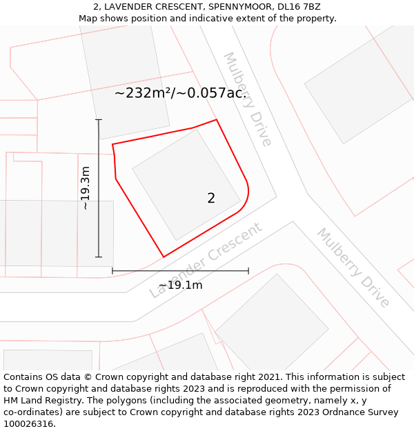 2, LAVENDER CRESCENT, SPENNYMOOR, DL16 7BZ: Plot and title map