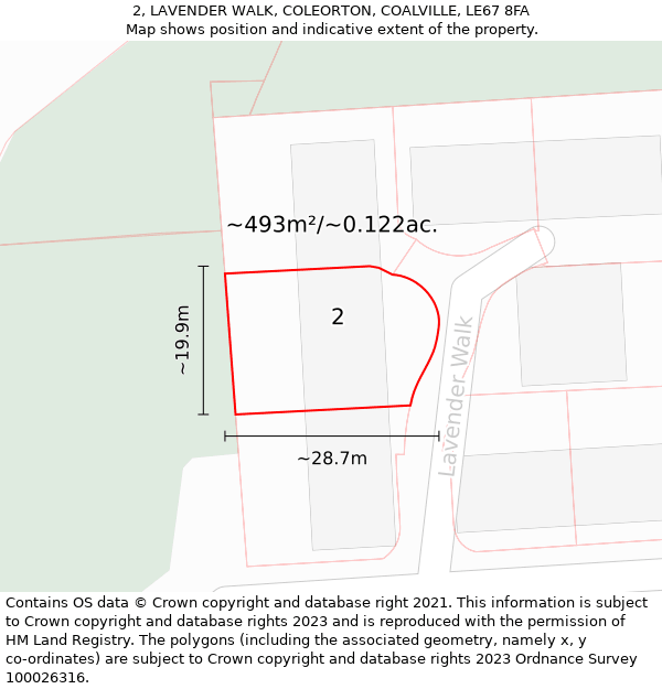 2, LAVENDER WALK, COLEORTON, COALVILLE, LE67 8FA: Plot and title map