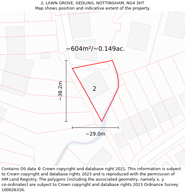 2, LAWN GROVE, GEDLING, NOTTINGHAM, NG4 3HT: Plot and title map