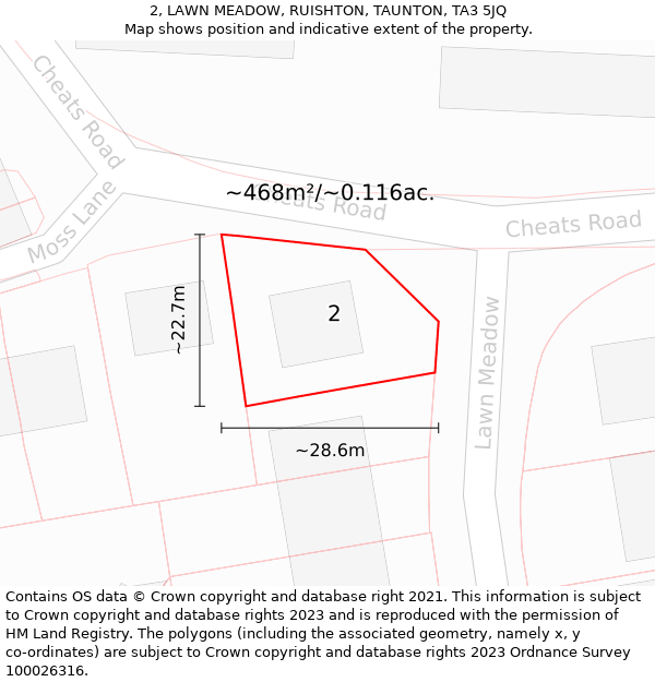 2, LAWN MEADOW, RUISHTON, TAUNTON, TA3 5JQ: Plot and title map