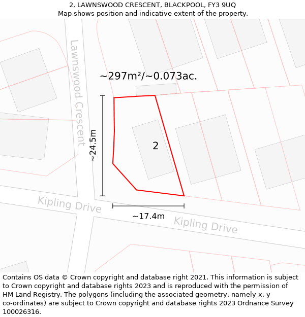 2, LAWNSWOOD CRESCENT, BLACKPOOL, FY3 9UQ: Plot and title map