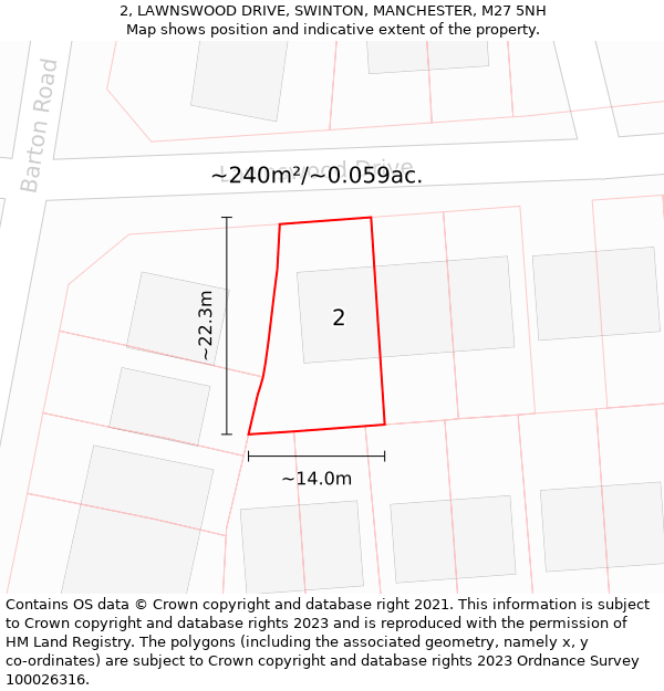 2, LAWNSWOOD DRIVE, SWINTON, MANCHESTER, M27 5NH: Plot and title map