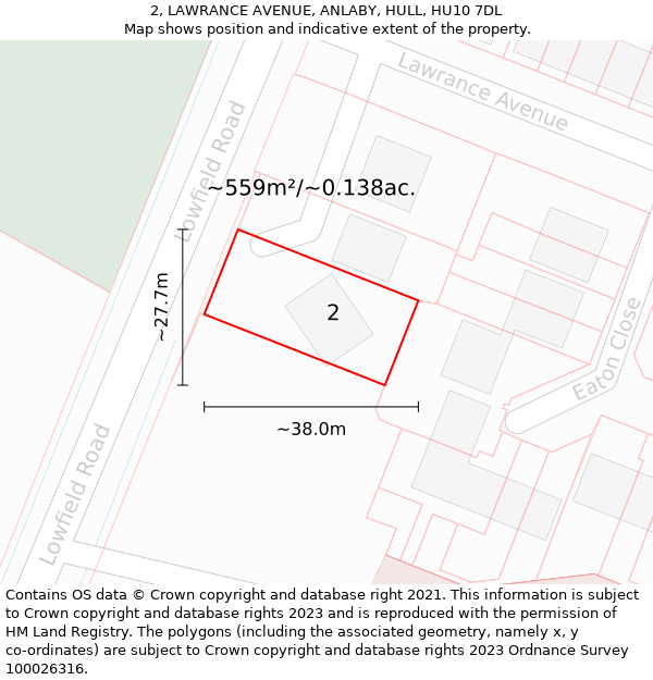 2, LAWRANCE AVENUE, ANLABY, HULL, HU10 7DL: Plot and title map