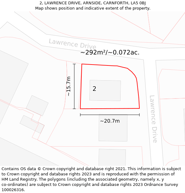 2, LAWRENCE DRIVE, ARNSIDE, CARNFORTH, LA5 0BJ: Plot and title map