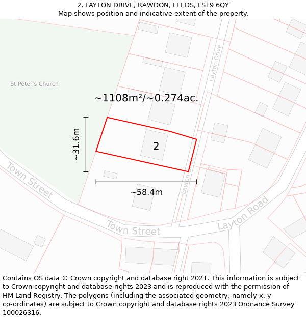 2, LAYTON DRIVE, RAWDON, LEEDS, LS19 6QY: Plot and title map