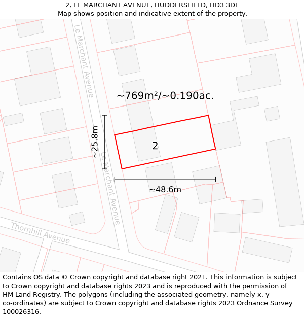 2, LE MARCHANT AVENUE, HUDDERSFIELD, HD3 3DF: Plot and title map