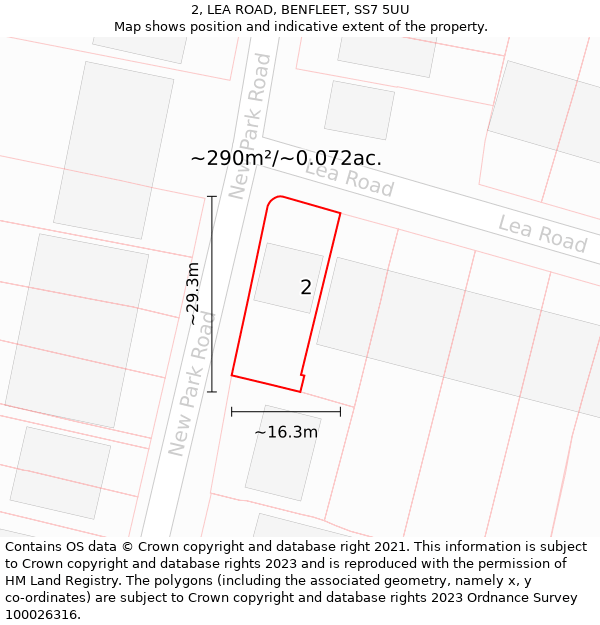 2, LEA ROAD, BENFLEET, SS7 5UU: Plot and title map