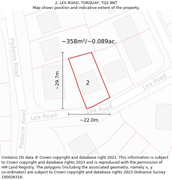 2, LEA ROAD, TORQUAY, TQ2 8NT: Plot and title map