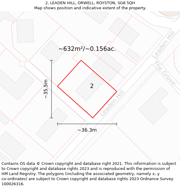 2, LEADEN HILL, ORWELL, ROYSTON, SG8 5QH: Plot and title map