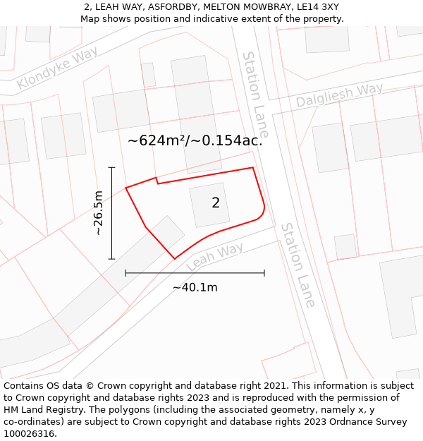 2, LEAH WAY, ASFORDBY, MELTON MOWBRAY, LE14 3XY: Plot and title map