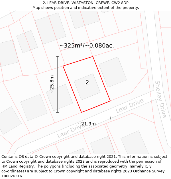 2, LEAR DRIVE, WISTASTON, CREWE, CW2 8DP: Plot and title map