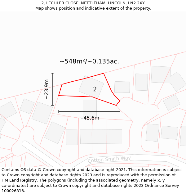 2, LECHLER CLOSE, NETTLEHAM, LINCOLN, LN2 2XY: Plot and title map