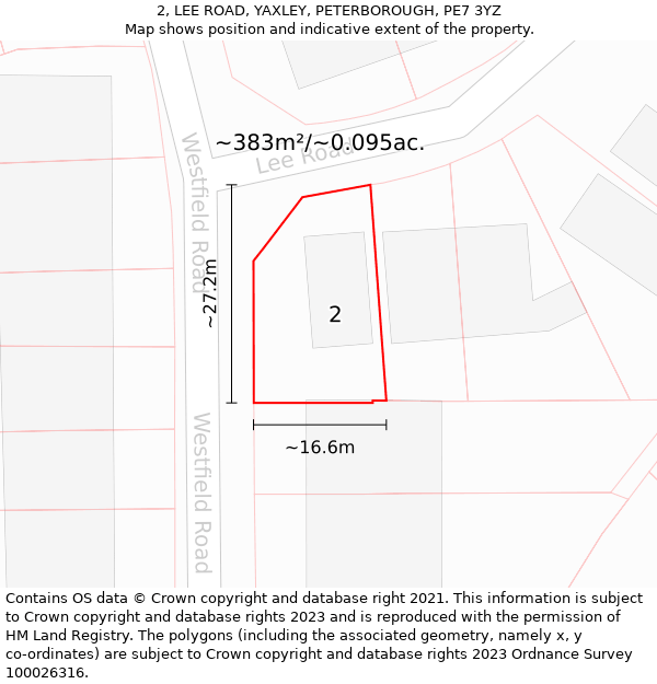 2, LEE ROAD, YAXLEY, PETERBOROUGH, PE7 3YZ: Plot and title map