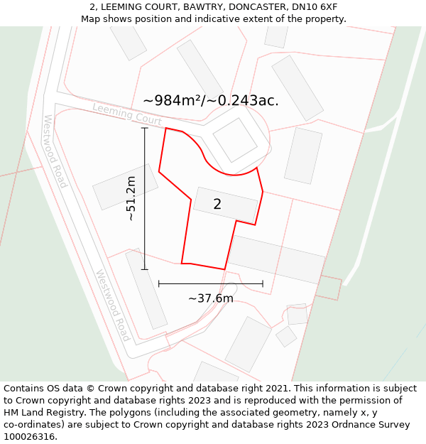 2, LEEMING COURT, BAWTRY, DONCASTER, DN10 6XF: Plot and title map