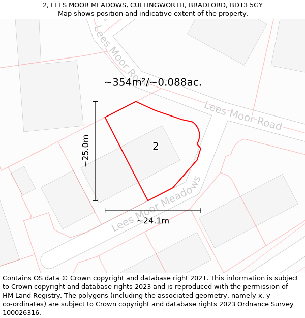 2, LEES MOOR MEADOWS, CULLINGWORTH, BRADFORD, BD13 5GY: Plot and title map