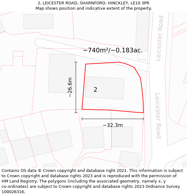 2, LEICESTER ROAD, SHARNFORD, HINCKLEY, LE10 3PR: Plot and title map