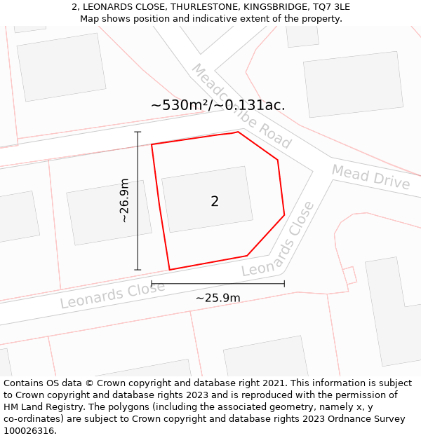 2, LEONARDS CLOSE, THURLESTONE, KINGSBRIDGE, TQ7 3LE: Plot and title map