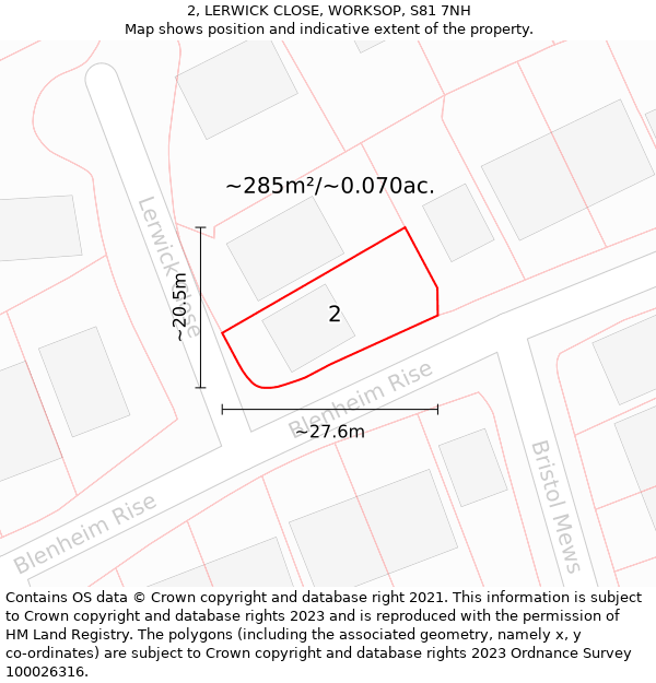 2, LERWICK CLOSE, WORKSOP, S81 7NH: Plot and title map