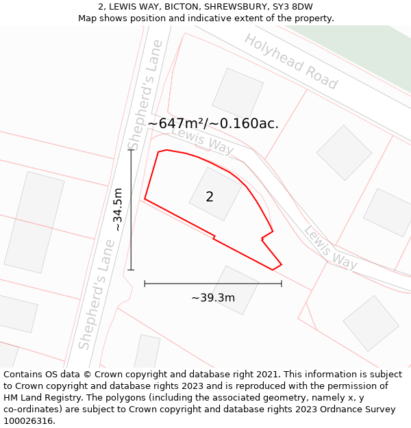 2, LEWIS WAY, BICTON, SHREWSBURY, SY3 8DW: Plot and title map