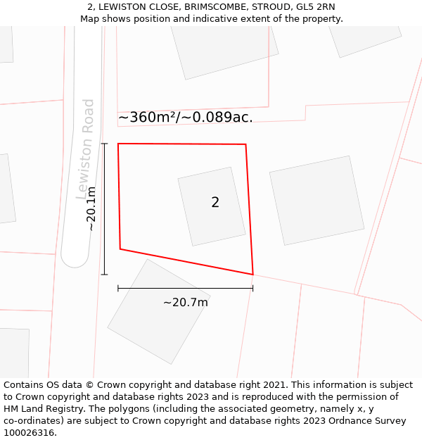 2, LEWISTON CLOSE, BRIMSCOMBE, STROUD, GL5 2RN: Plot and title map