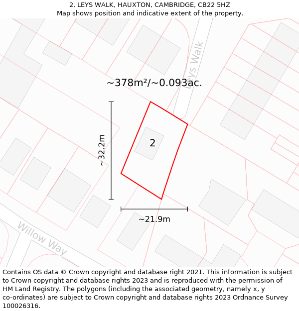 2, LEYS WALK, HAUXTON, CAMBRIDGE, CB22 5HZ: Plot and title map