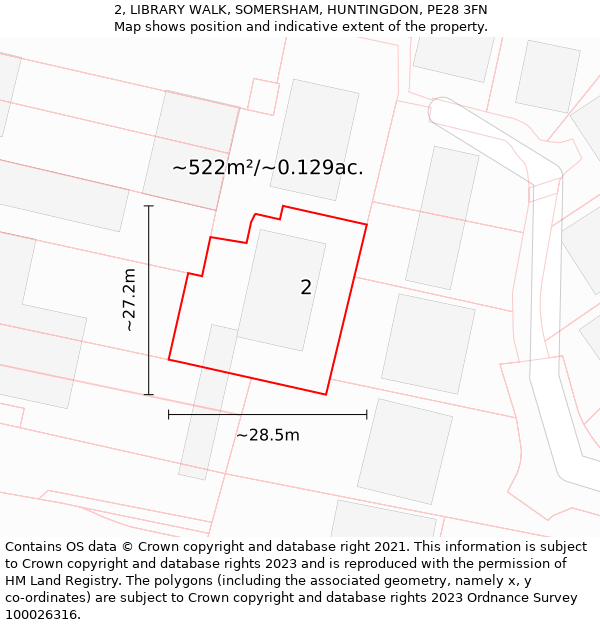 2, LIBRARY WALK, SOMERSHAM, HUNTINGDON, PE28 3FN: Plot and title map
