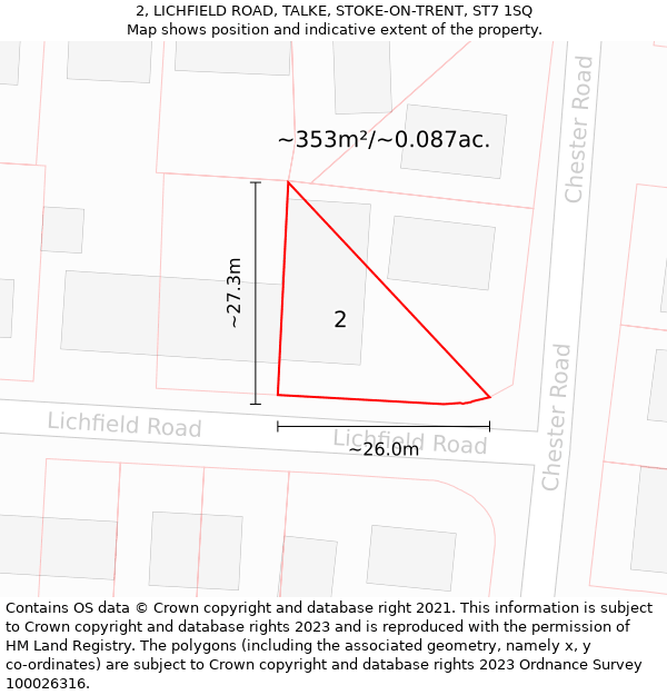 2, LICHFIELD ROAD, TALKE, STOKE-ON-TRENT, ST7 1SQ: Plot and title map