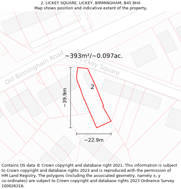 2, LICKEY SQUARE, LICKEY, BIRMINGHAM, B45 8HA: Plot and title map