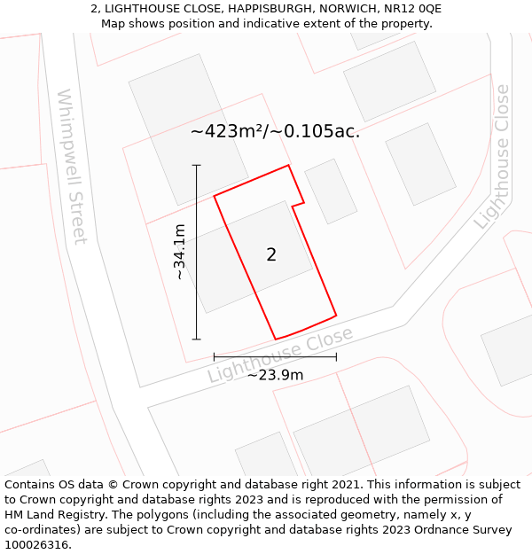 2, LIGHTHOUSE CLOSE, HAPPISBURGH, NORWICH, NR12 0QE: Plot and title map