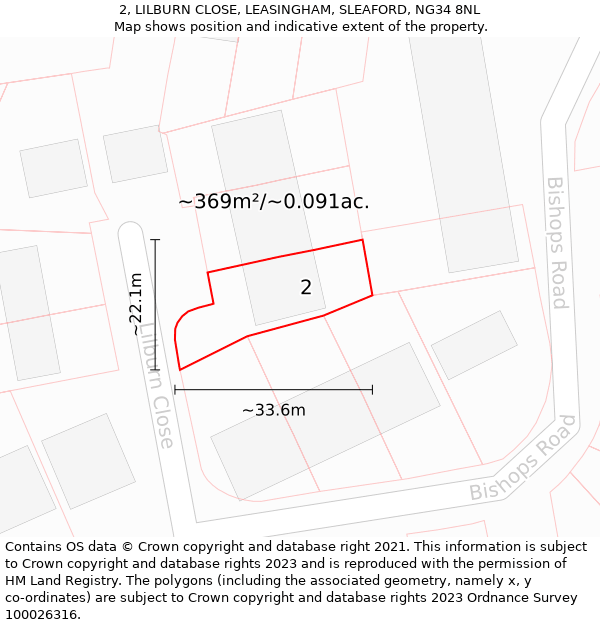 2, LILBURN CLOSE, LEASINGHAM, SLEAFORD, NG34 8NL: Plot and title map