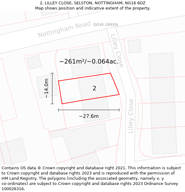 2, LILLEY CLOSE, SELSTON, NOTTINGHAM, NG16 6DZ: Plot and title map