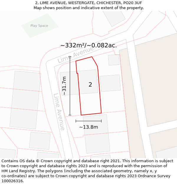 2, LIME AVENUE, WESTERGATE, CHICHESTER, PO20 3UF: Plot and title map