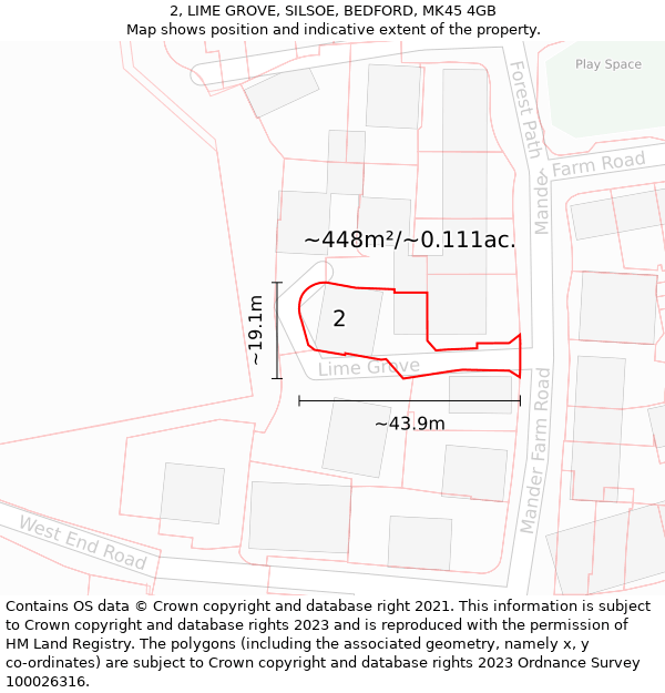 2, LIME GROVE, SILSOE, BEDFORD, MK45 4GB: Plot and title map