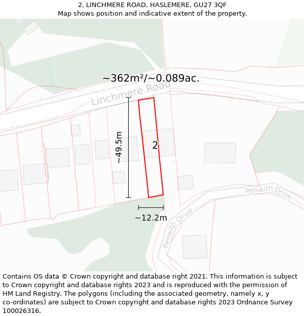 2, LINCHMERE ROAD, HASLEMERE, GU27 3QF: Plot and title map