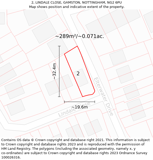 2, LINDALE CLOSE, GAMSTON, NOTTINGHAM, NG2 6PU: Plot and title map