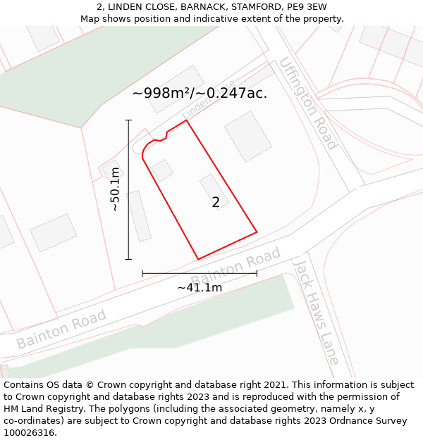 2, LINDEN CLOSE, BARNACK, STAMFORD, PE9 3EW: Plot and title map