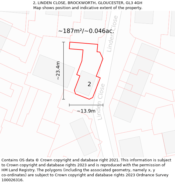 2, LINDEN CLOSE, BROCKWORTH, GLOUCESTER, GL3 4GH: Plot and title map