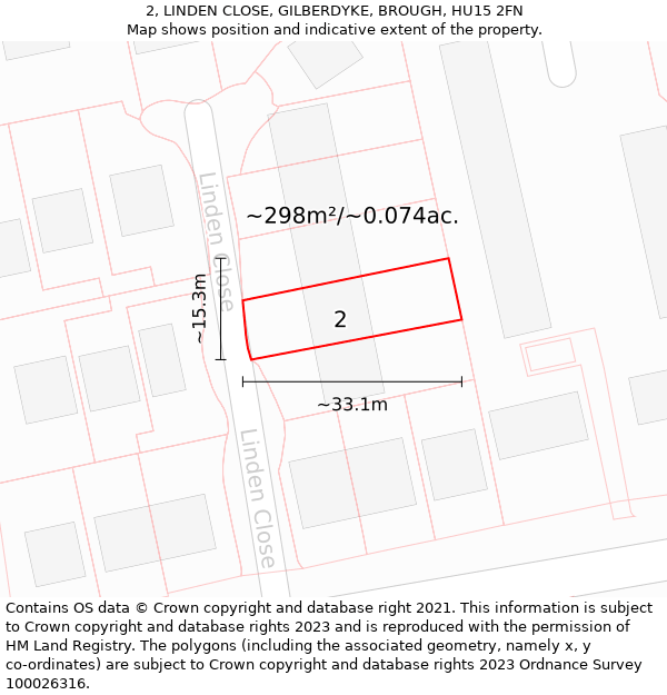 2, LINDEN CLOSE, GILBERDYKE, BROUGH, HU15 2FN: Plot and title map