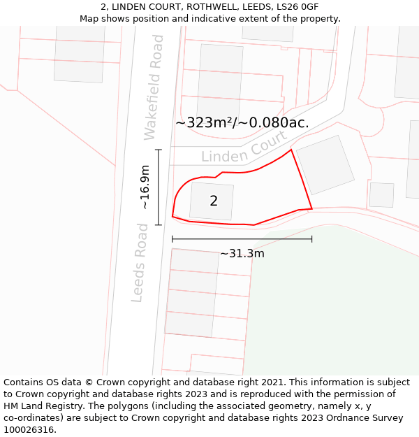 2, LINDEN COURT, ROTHWELL, LEEDS, LS26 0GF: Plot and title map