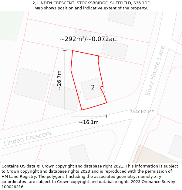 2, LINDEN CRESCENT, STOCKSBRIDGE, SHEFFIELD, S36 1DF: Plot and title map