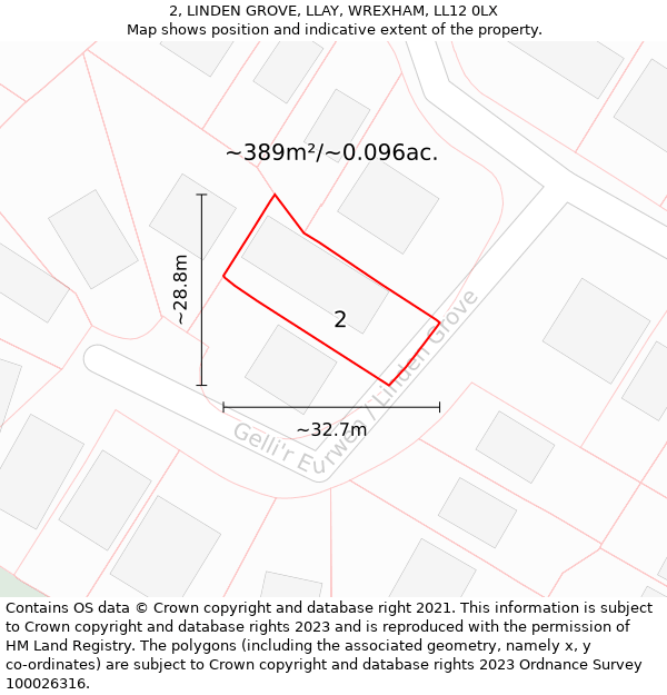 2, LINDEN GROVE, LLAY, WREXHAM, LL12 0LX: Plot and title map