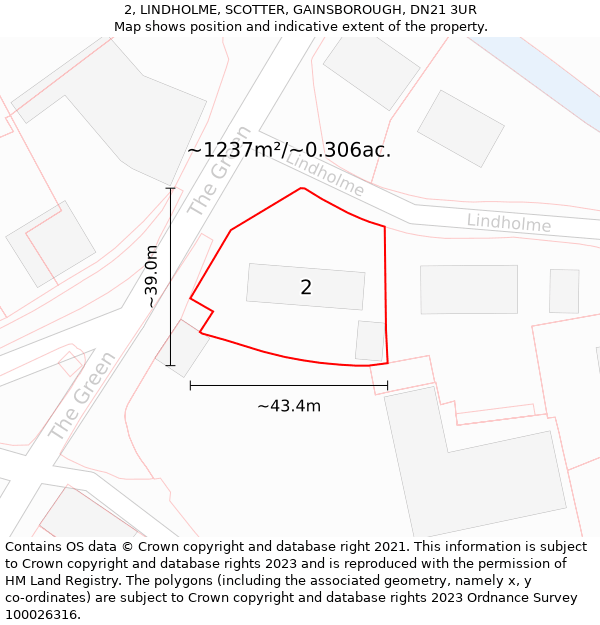 2, LINDHOLME, SCOTTER, GAINSBOROUGH, DN21 3UR: Plot and title map