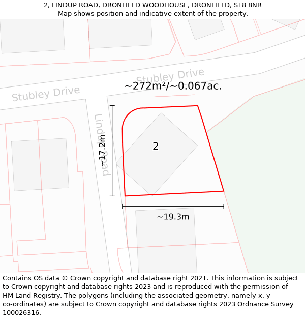 2, LINDUP ROAD, DRONFIELD WOODHOUSE, DRONFIELD, S18 8NR: Plot and title map