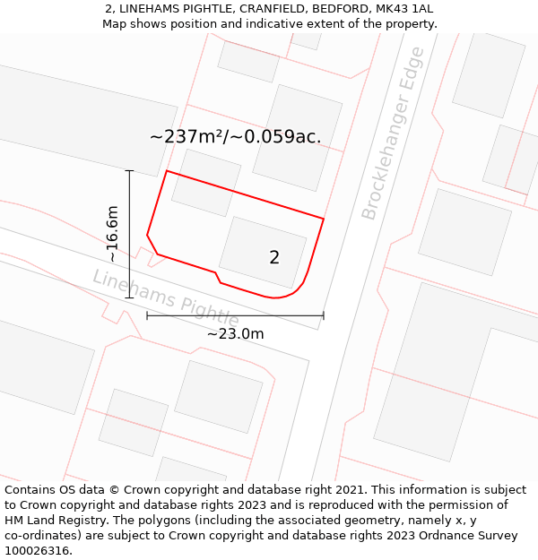 2, LINEHAMS PIGHTLE, CRANFIELD, BEDFORD, MK43 1AL: Plot and title map