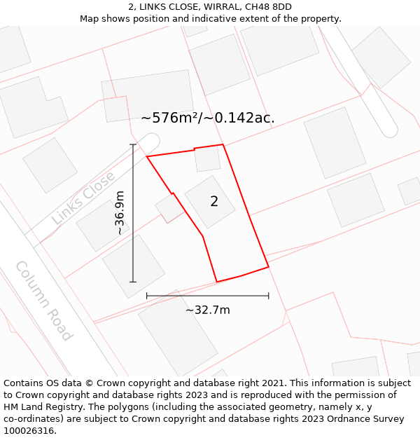 2, LINKS CLOSE, WIRRAL, CH48 8DD: Plot and title map