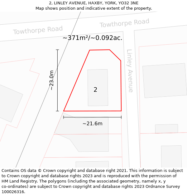 2, LINLEY AVENUE, HAXBY, YORK, YO32 3NE: Plot and title map