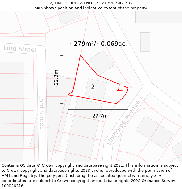 2, LINTHORPE AVENUE, SEAHAM, SR7 7JW: Plot and title map