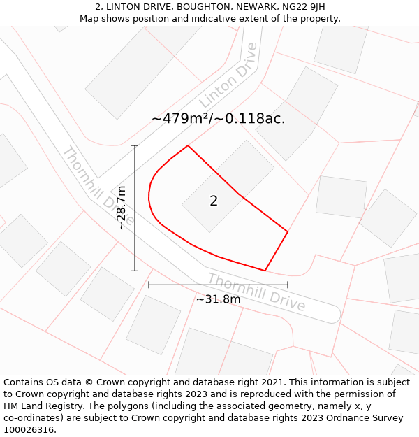 2, LINTON DRIVE, BOUGHTON, NEWARK, NG22 9JH: Plot and title map