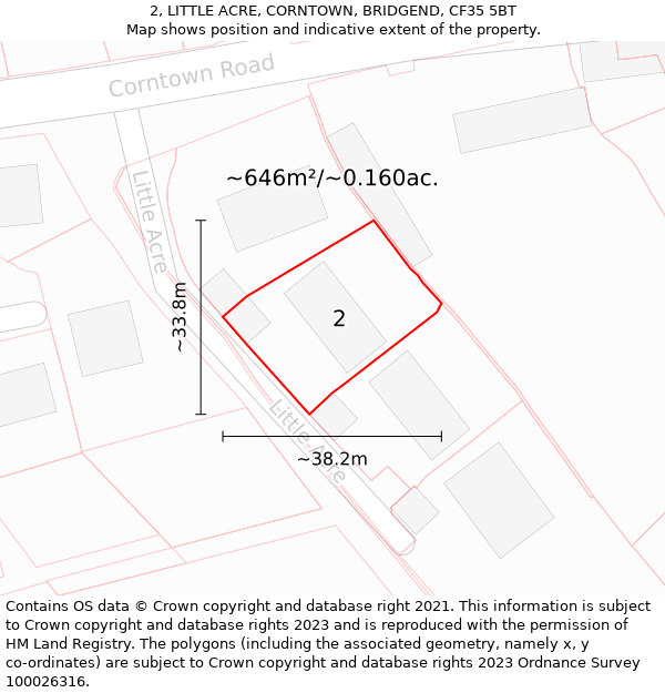 2, LITTLE ACRE, CORNTOWN, BRIDGEND, CF35 5BT: Plot and title map