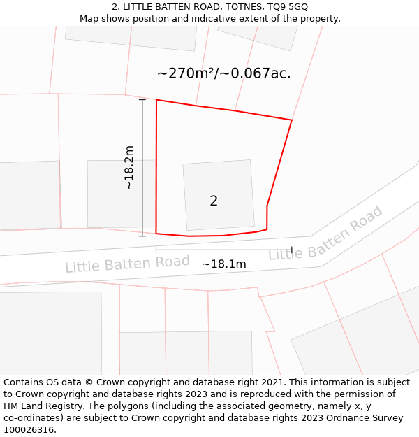 2, LITTLE BATTEN ROAD, TOTNES, TQ9 5GQ: Plot and title map